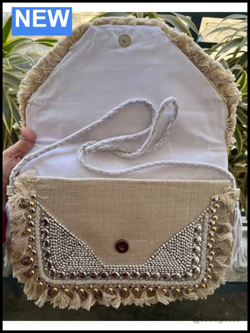 Handcrafted Boho Beaded Clutch Crossbody Bag with Fringe